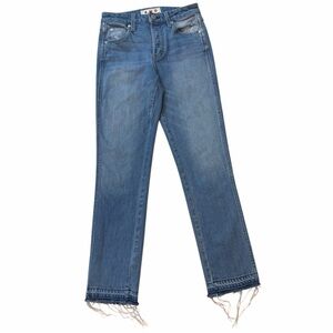 AMO Straight Leg Blue Jeans with Frayed Hem